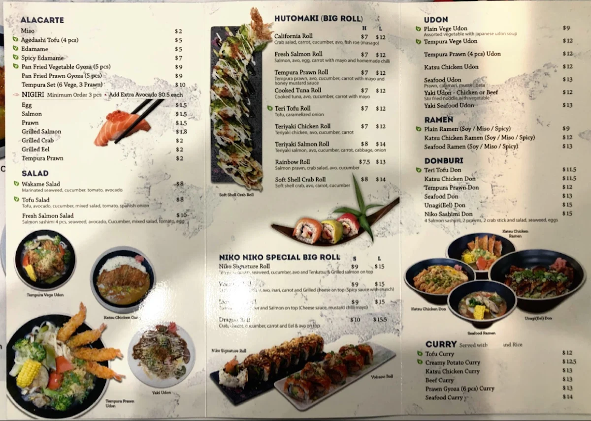Menu, Niko Niko Sushi