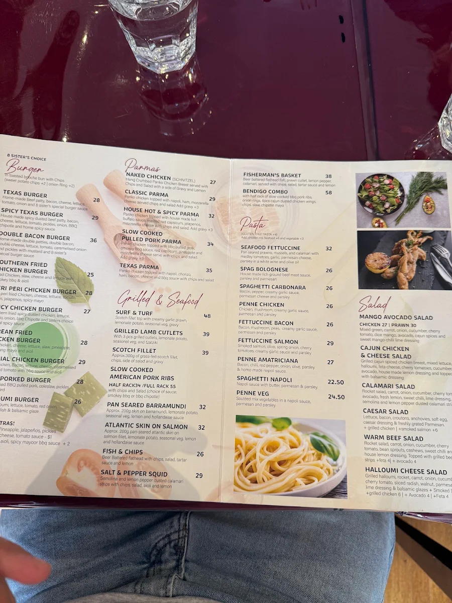 Menu, 8 Sisters Cafe and Grill