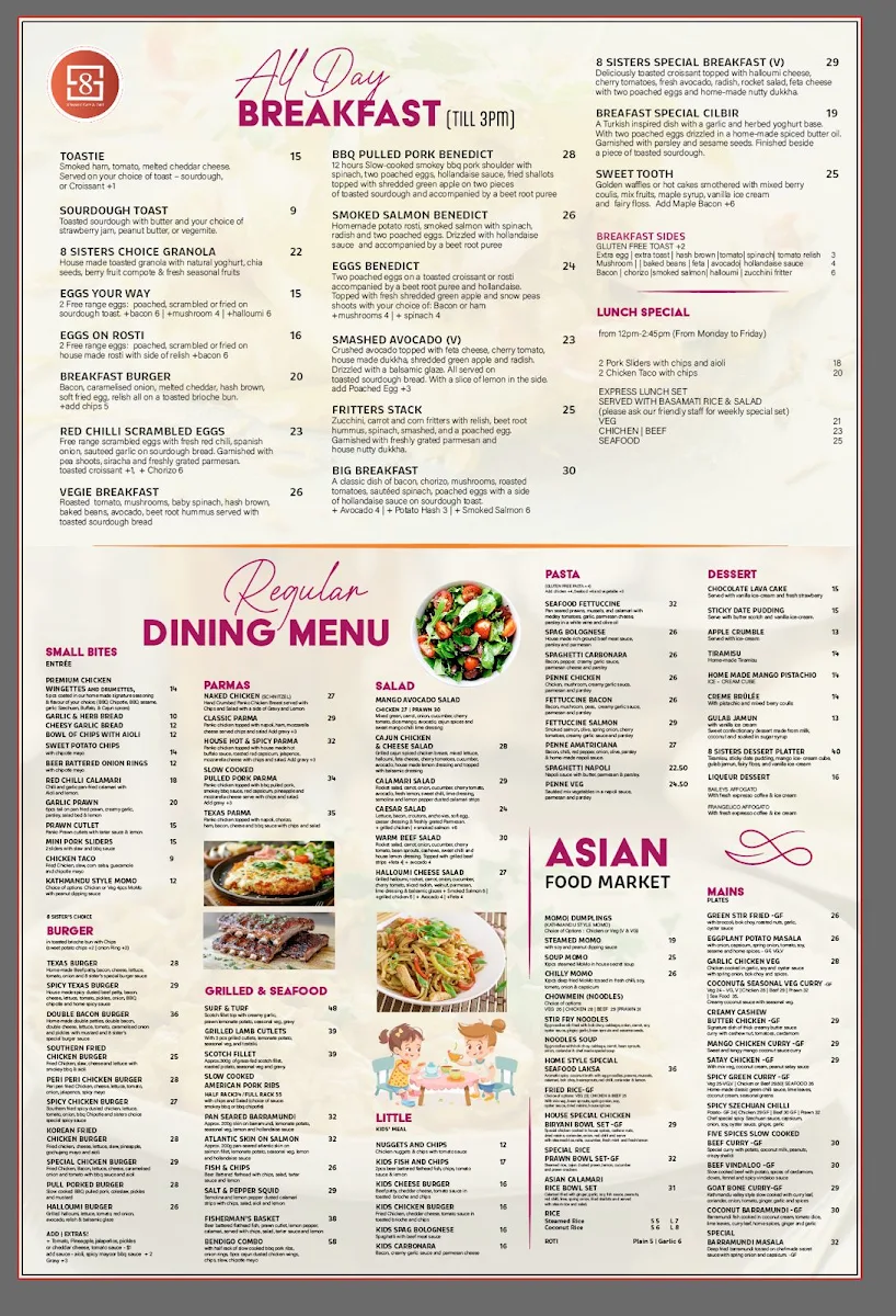 Menu, 8 Sisters Cafe and Grill