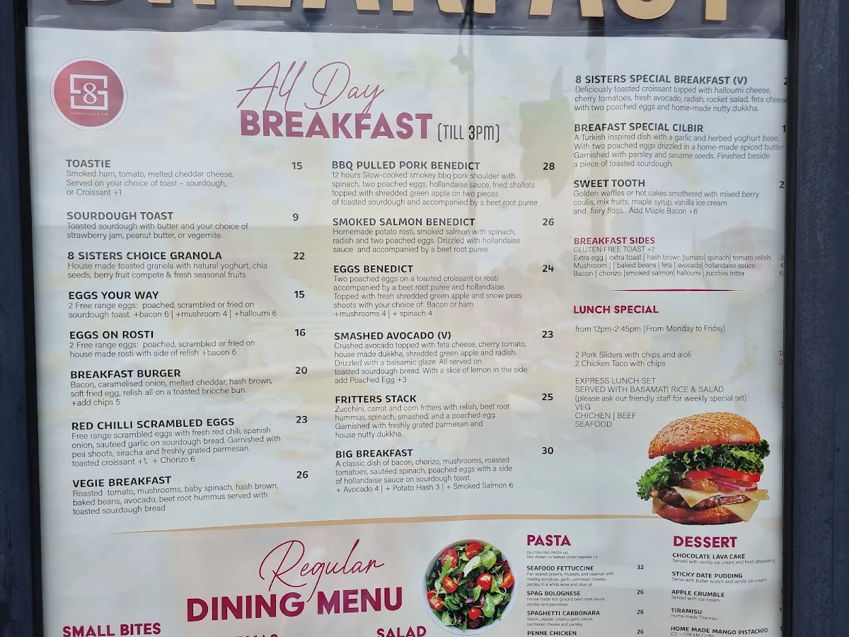 Menu, 8 Sisters Cafe and Grill