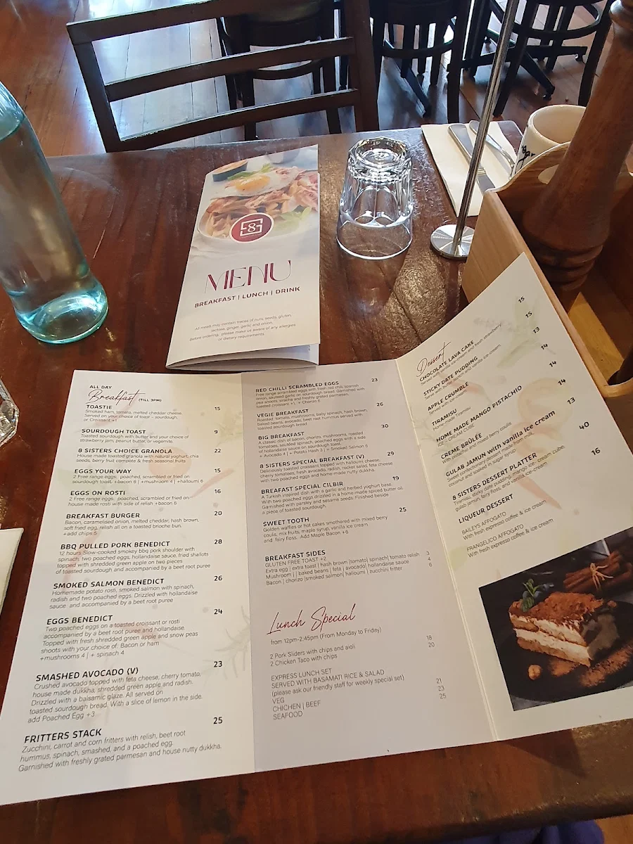 Menu, 8 Sisters Cafe and Grill