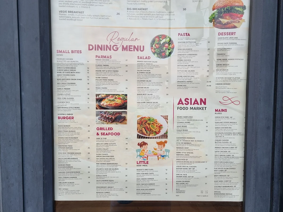 Menu, 8 Sisters Cafe and Grill
