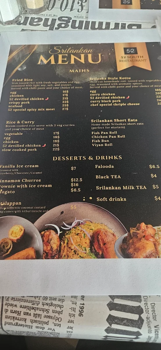 Menu, 52 South Cafe & Restaurant