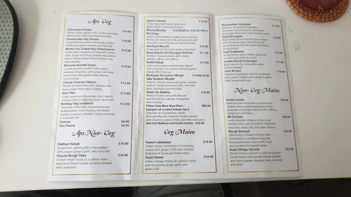 Menu, Billu's Bella Vista
