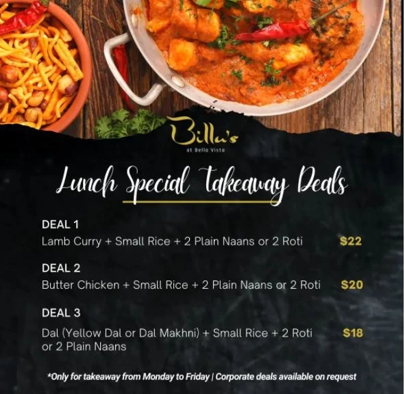 Menu, Billu's Bella Vista