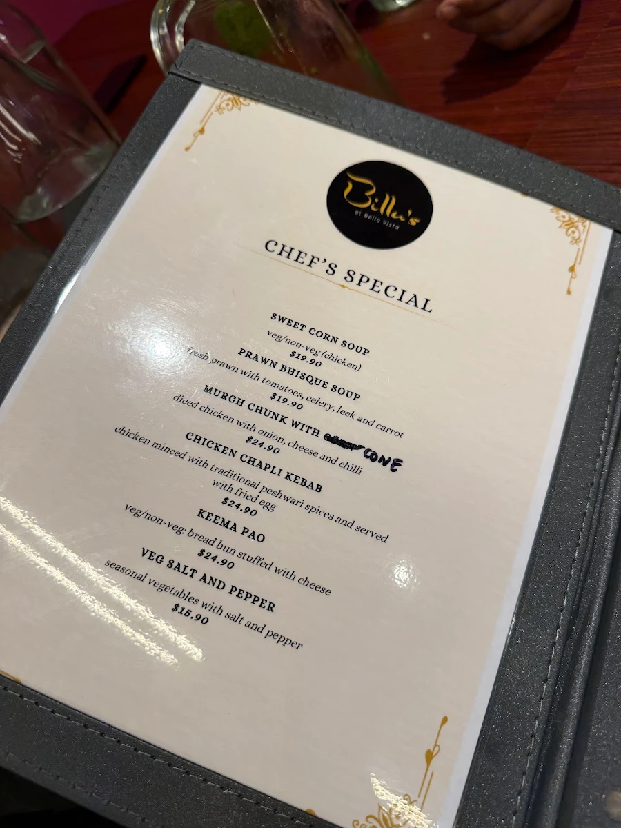 Menu, Billu's Bella Vista
