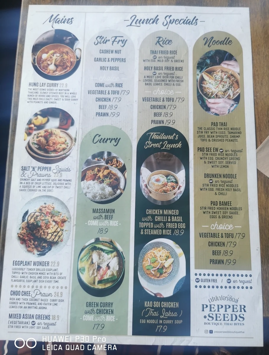Menu, Pepper Seeds South Eveleigh