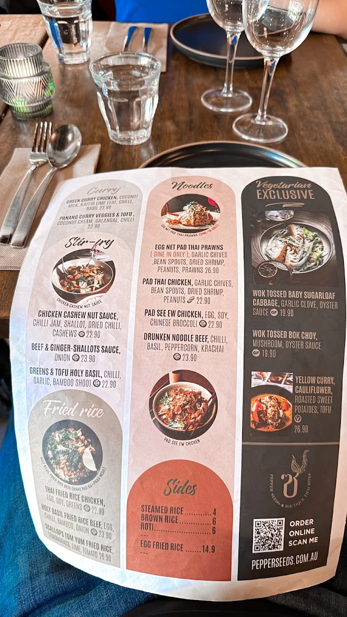 Menu, Pepper Seeds South Eveleigh
