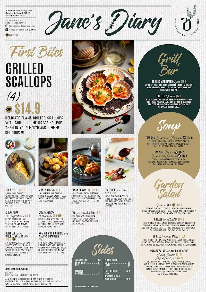 Menu, Pepper Seeds South Eveleigh