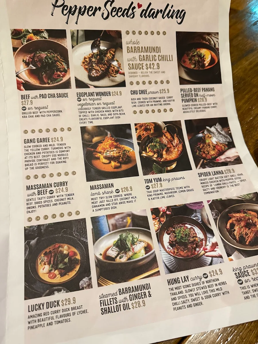 Menu, Pepper Seeds South Eveleigh