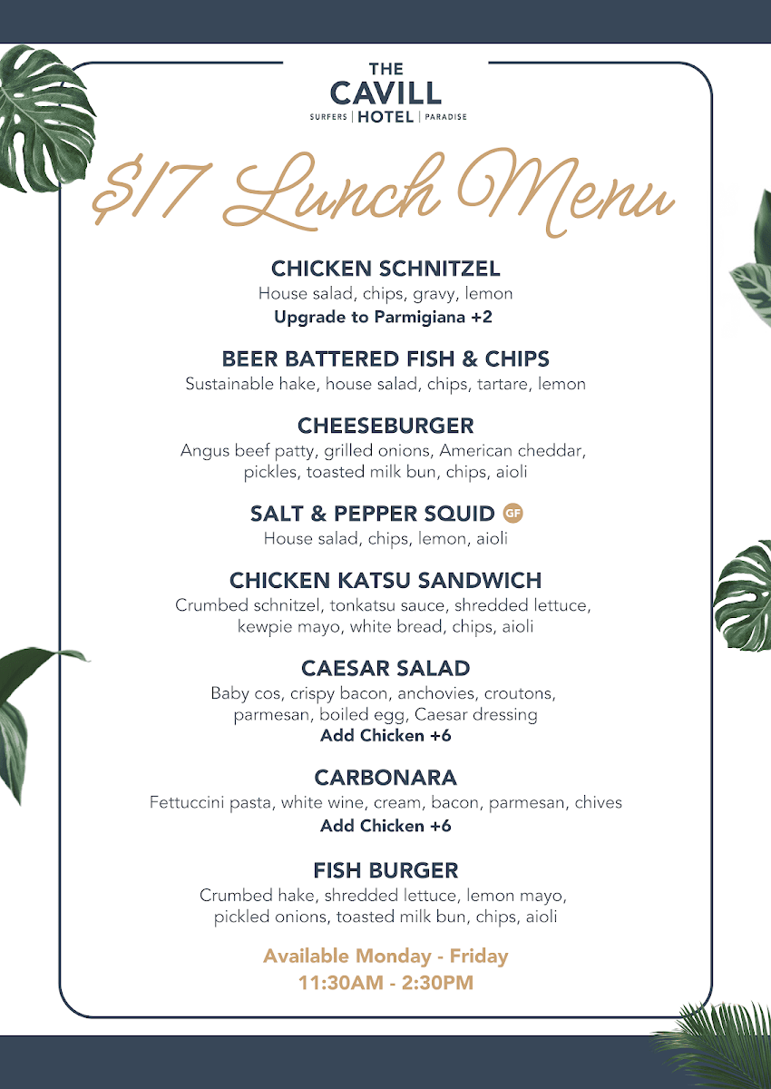 Menu, The Cavill Hotel