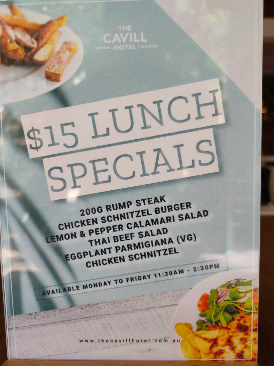 Menu, The Cavill Hotel