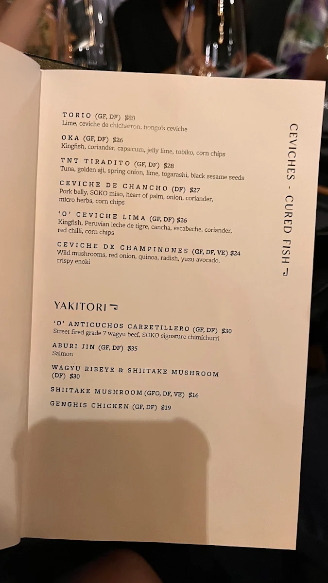 Menu, SOKO Rooftop Bar & Restaurant