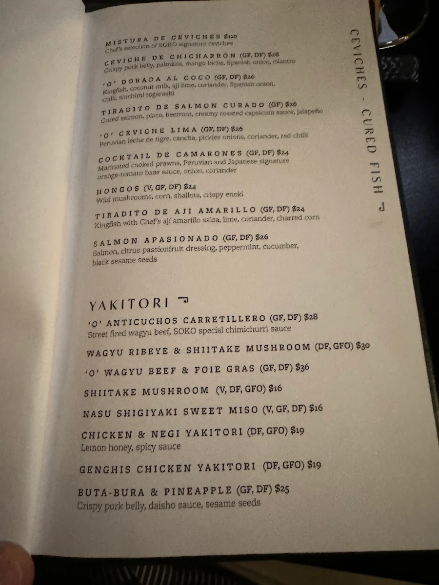 Menu, SOKO Rooftop Bar & Restaurant