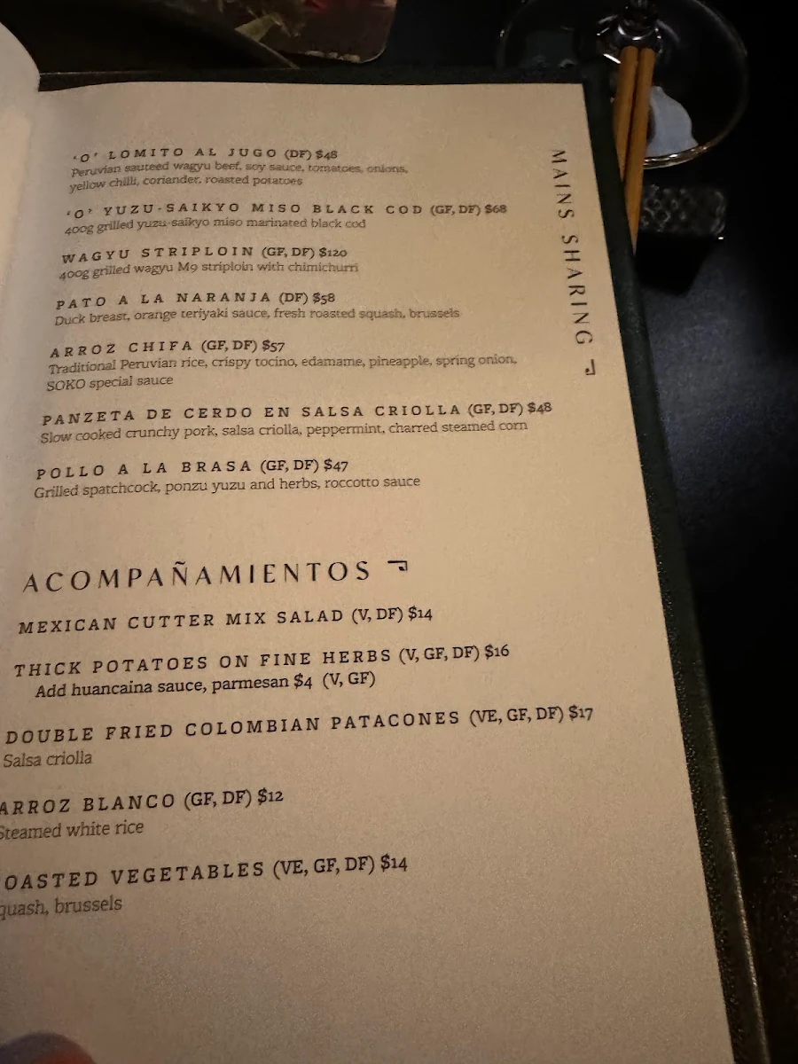 Menu, SOKO Rooftop Bar & Restaurant