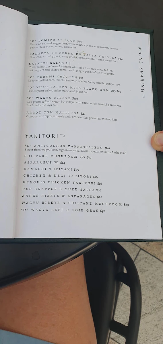 Menu, SOKO Rooftop Bar & Restaurant