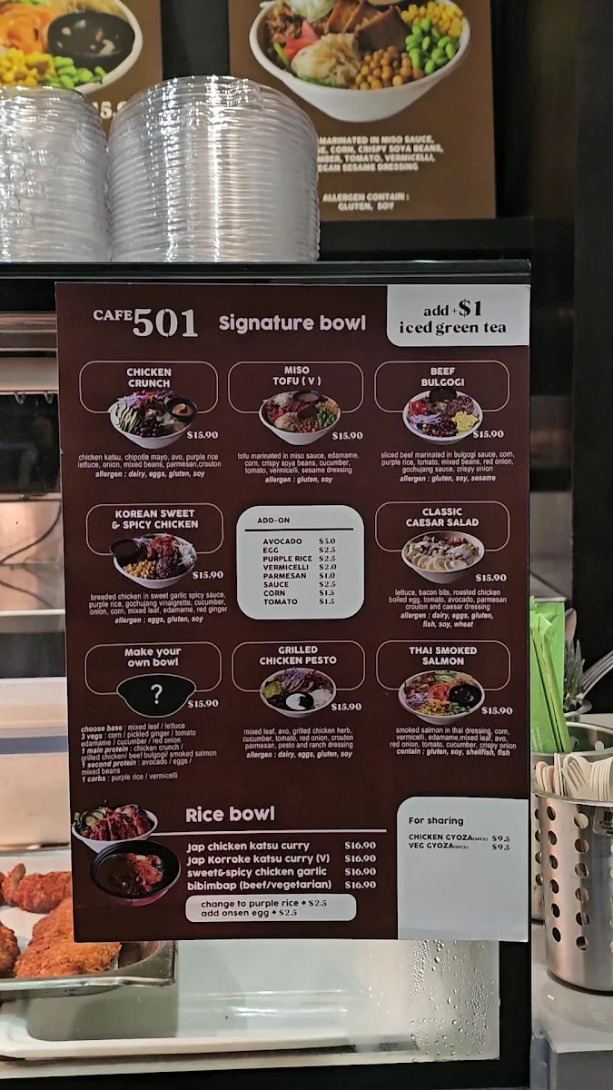 Menu, Cafe 501