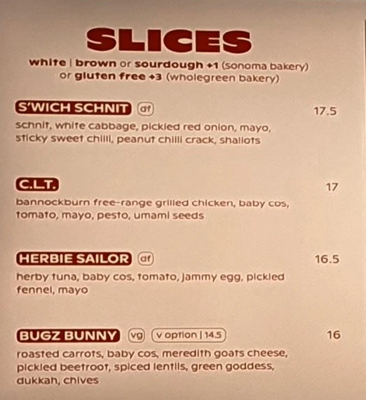 Menu, S'WICH | bondi