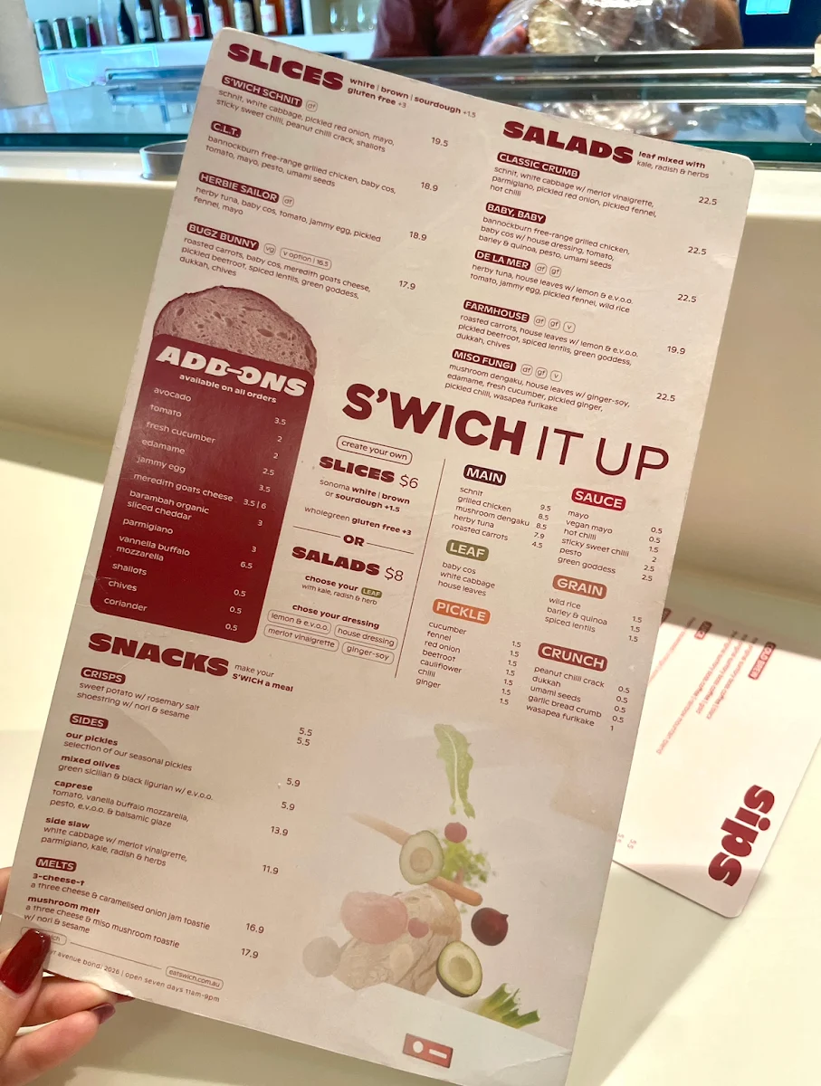 Menu, S'WICH | bondi
