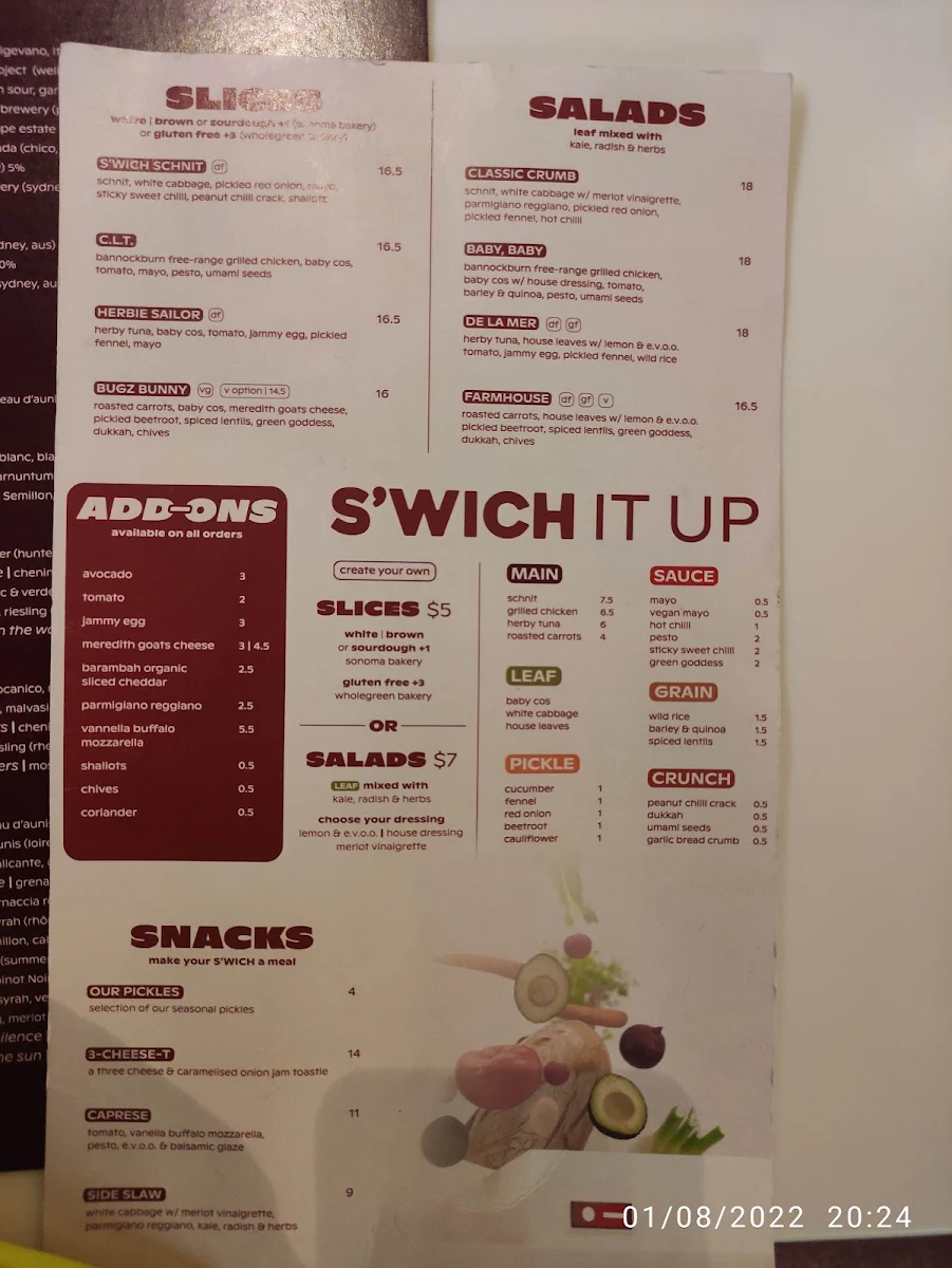 Menu, S'WICH | bondi