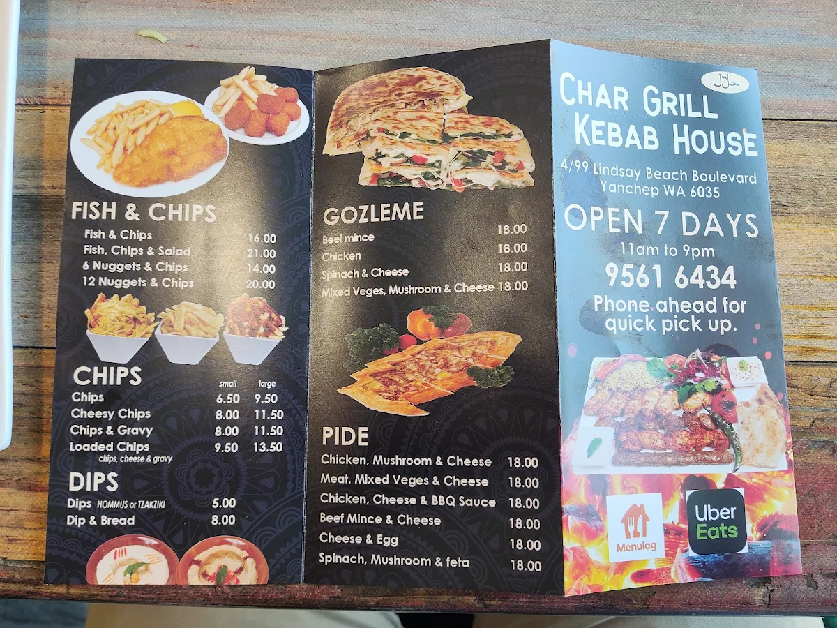Menu, Char Grill Kebab House