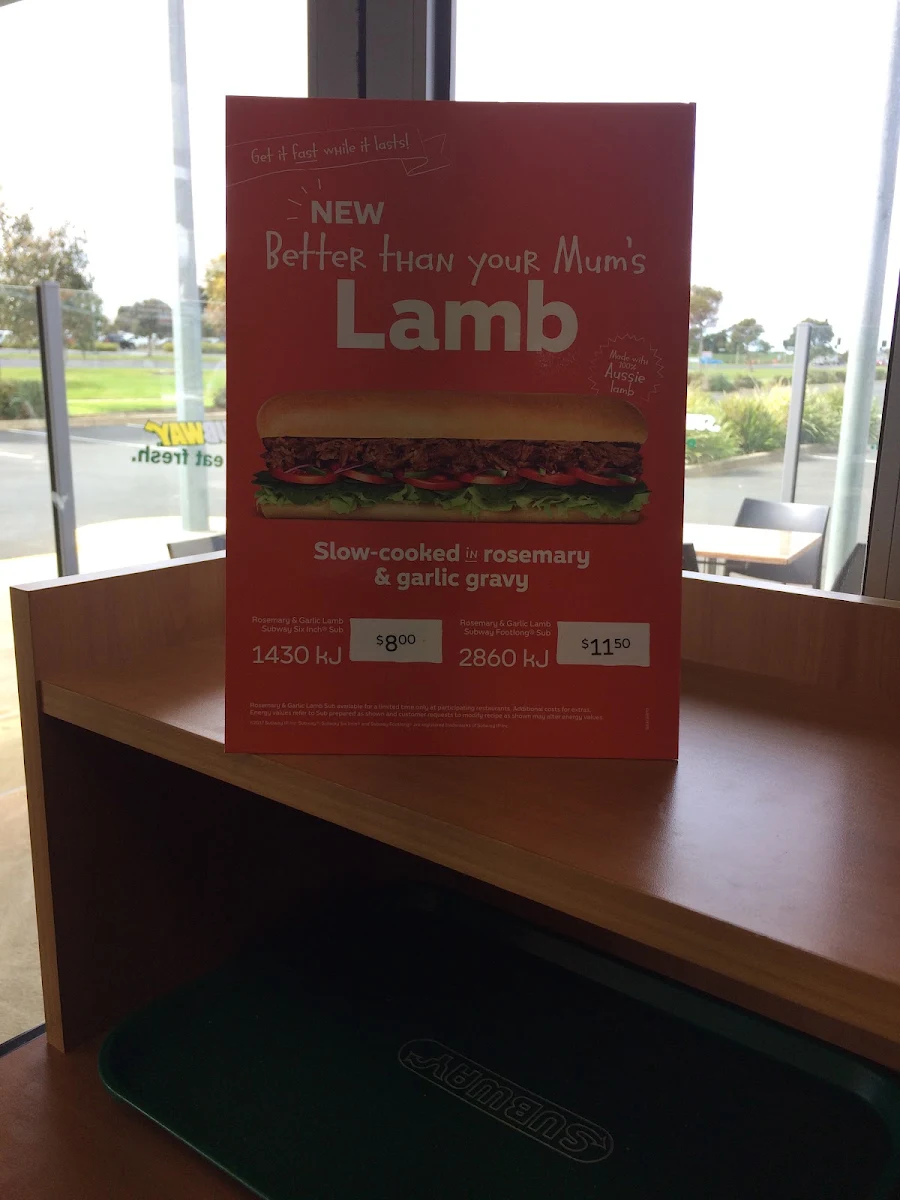 Menu, Subway