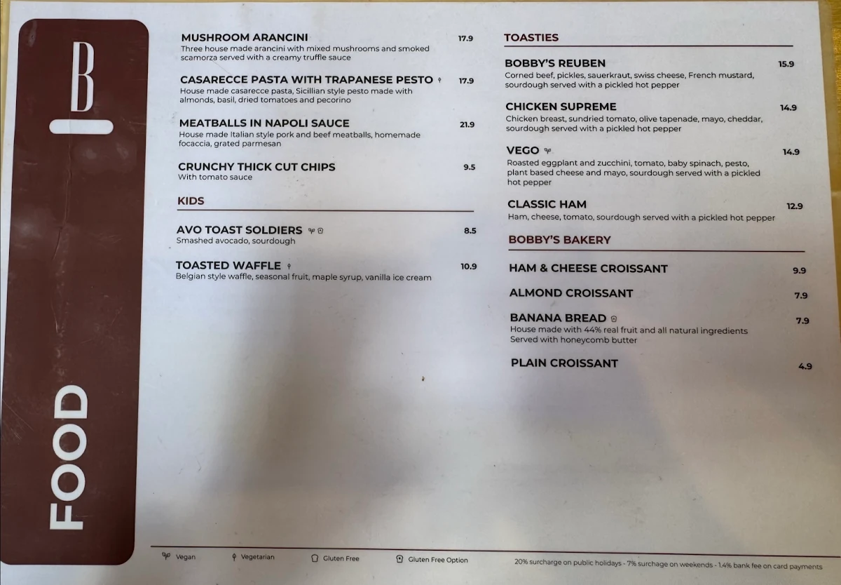 Menu, Bobby’s Wine Bar & Espresso