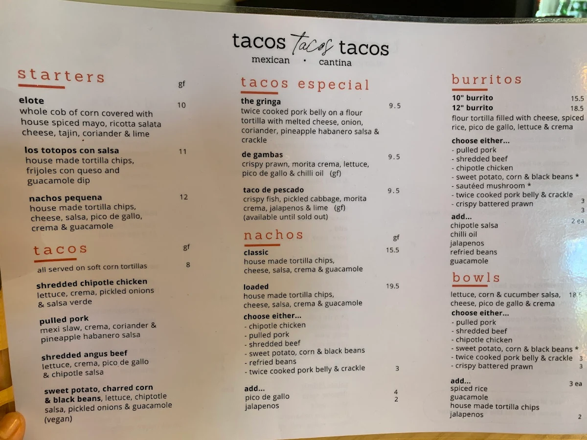 Menu, Tacos! Tacos! Tacos!