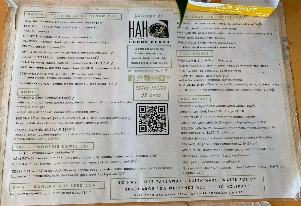 Menu, HAH Lornebeach