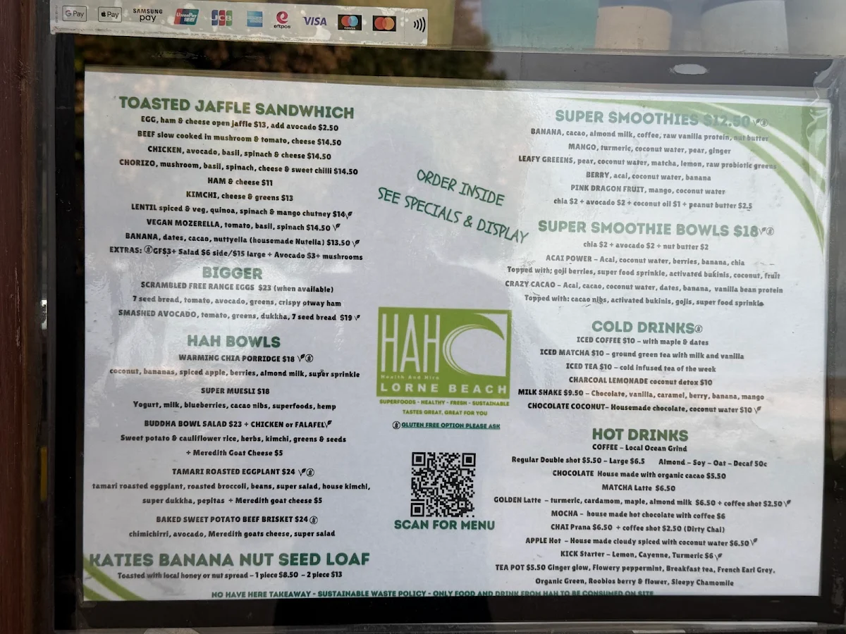 Menu, HAH Lornebeach