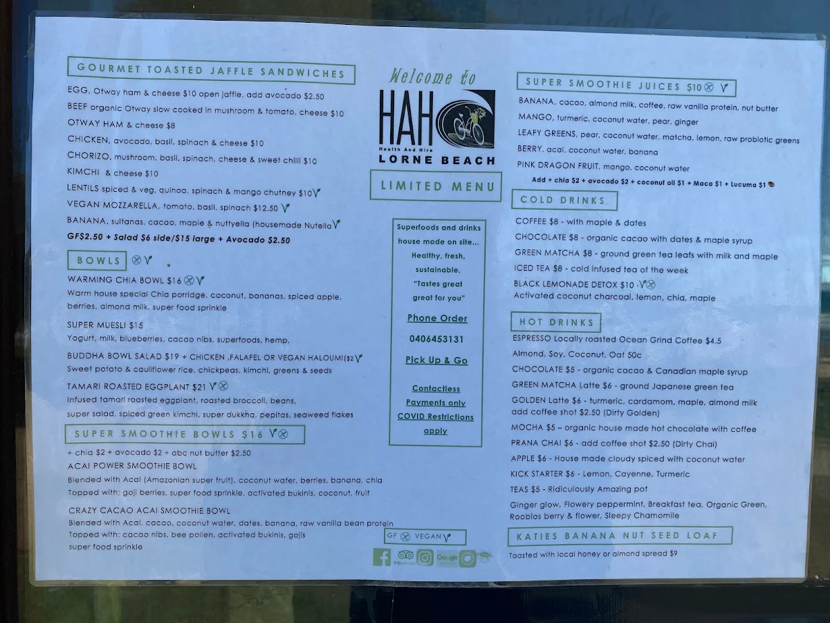 Menu, HAH Lornebeach