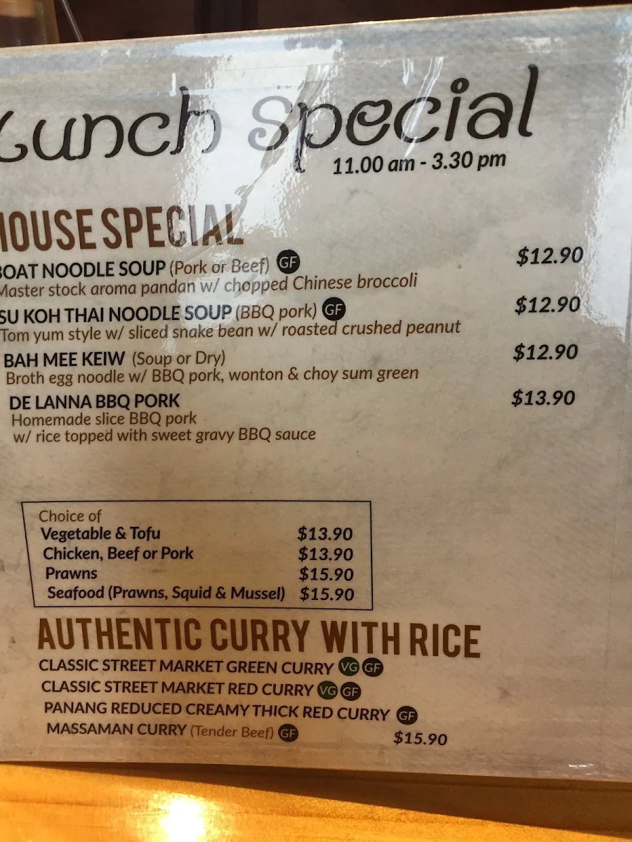 Menu, De Lanna Thai Street Cuisine