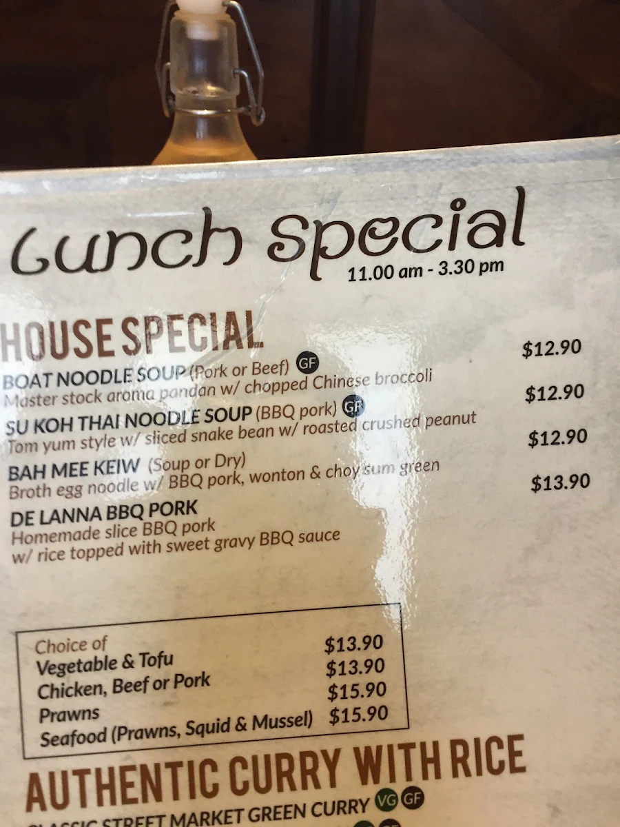 Menu, De Lanna Thai Street Cuisine
