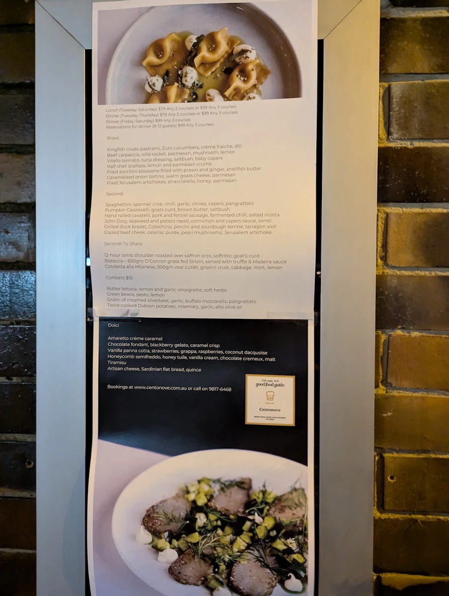 Menu, Centonove
