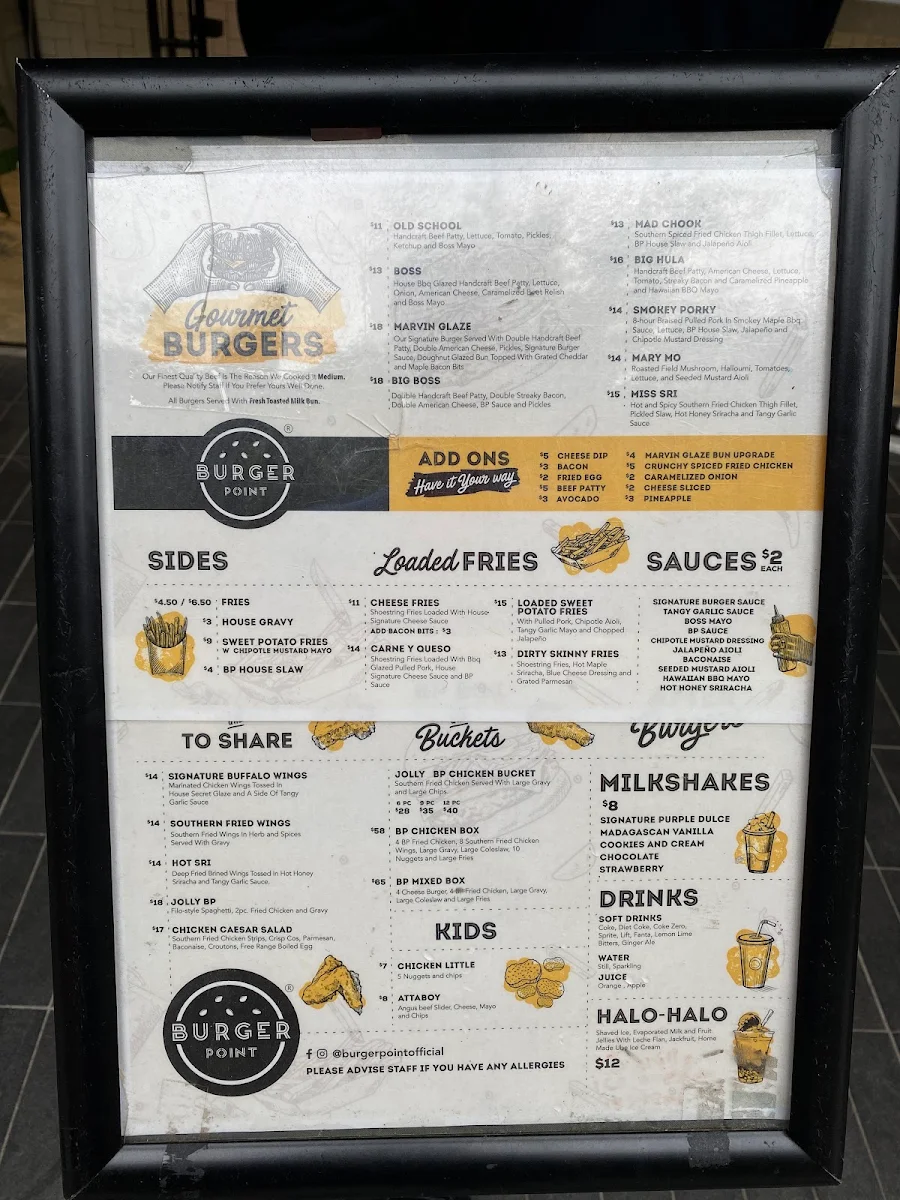 Menu, Burger Point Edmondson Park