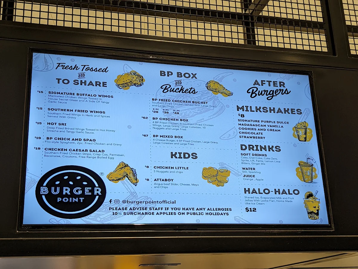 Menu, Burger Point Edmondson Park