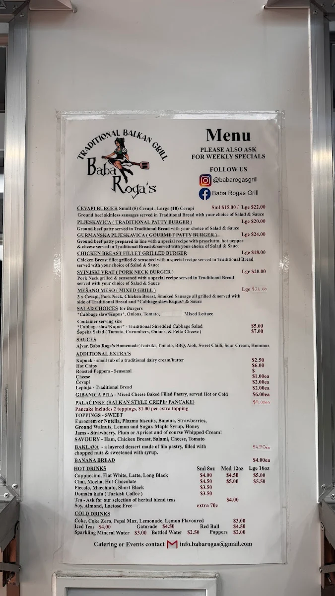 Menu, Baba Roga's