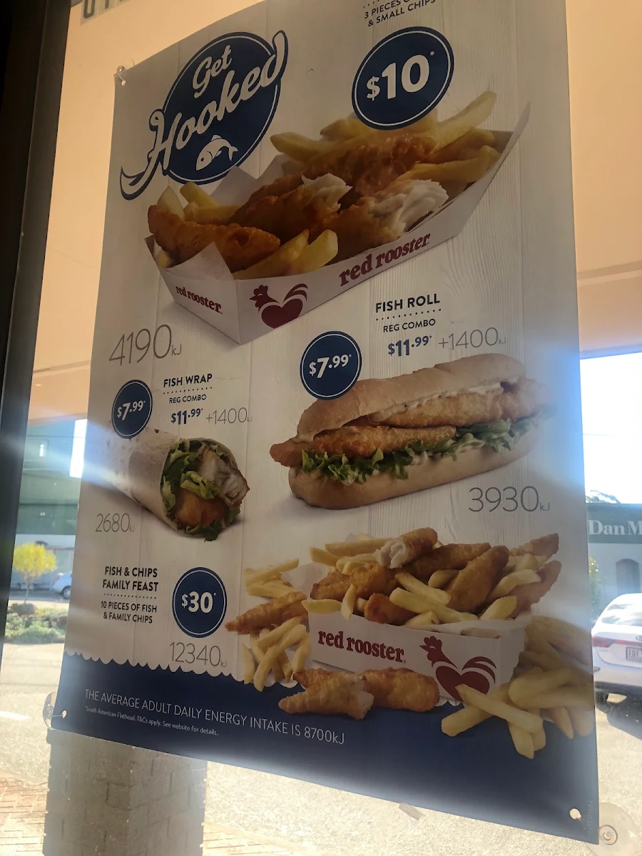 Menu, Red Rooster Fairfield