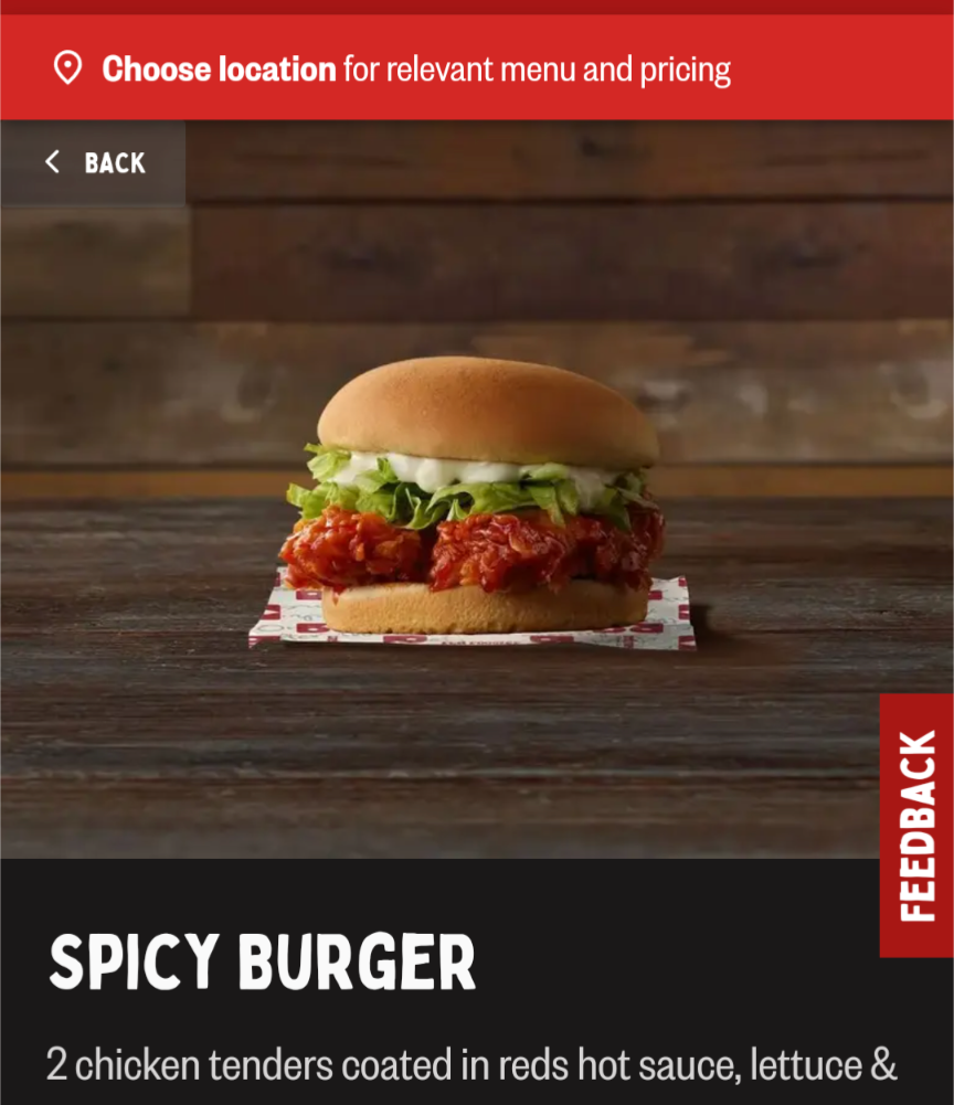 Menu, Red Rooster Fairfield