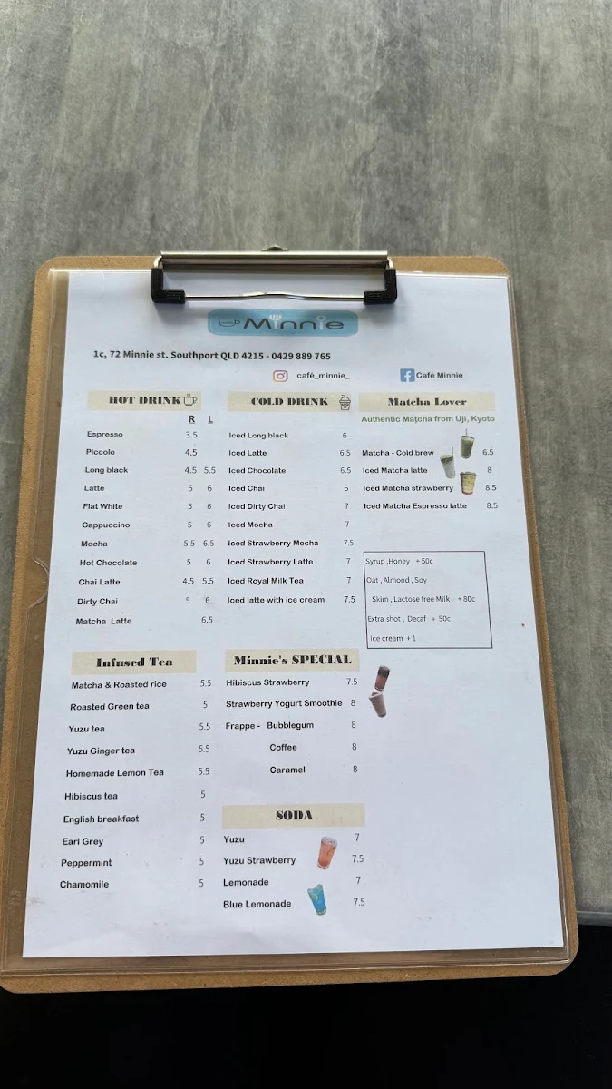 Menu, Cafe Minnie