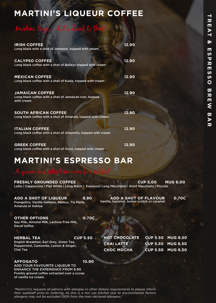 Menu, Martini and Co | Bayside Frankston