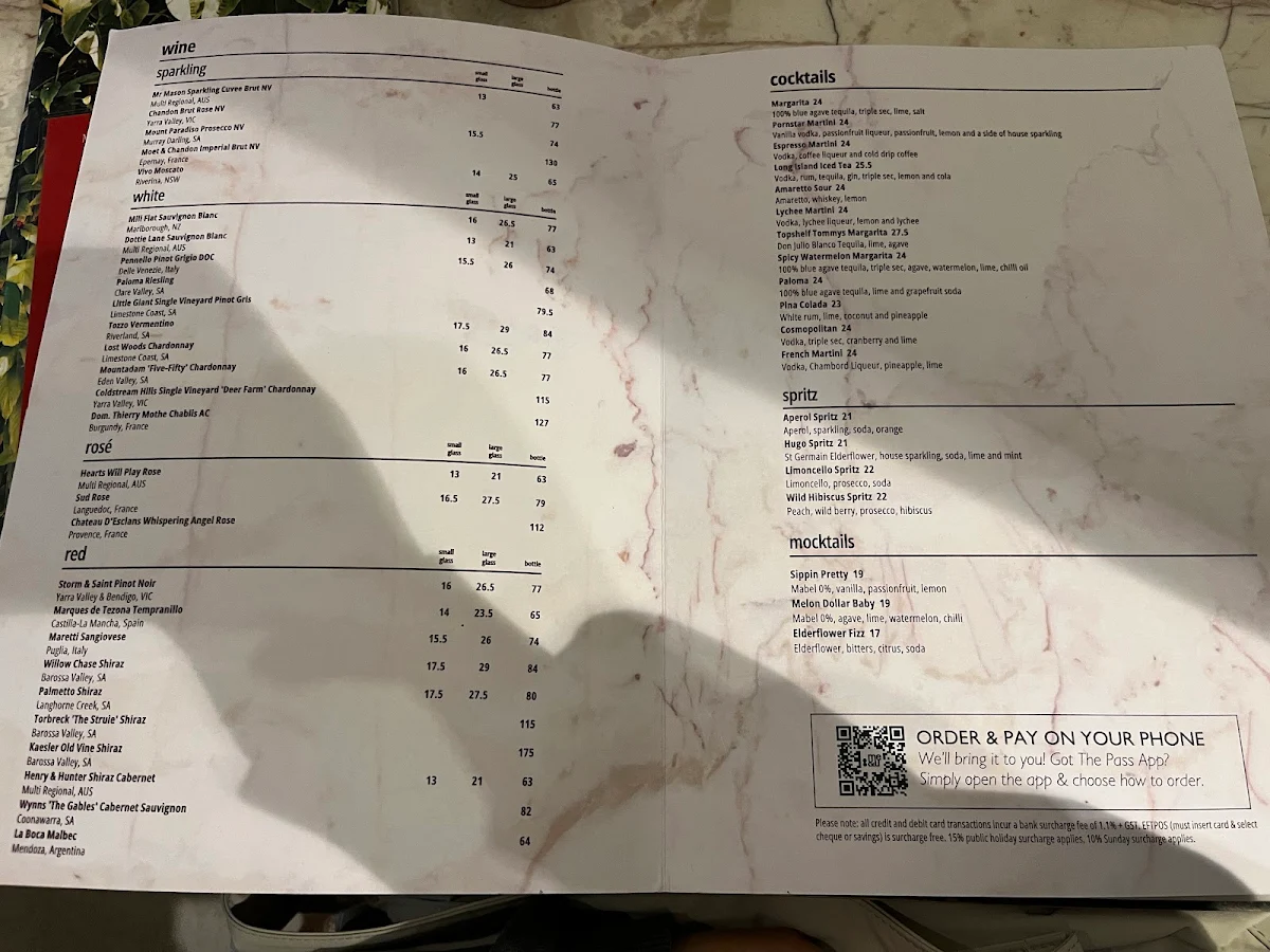 Menu, Jimmy's On The Mall