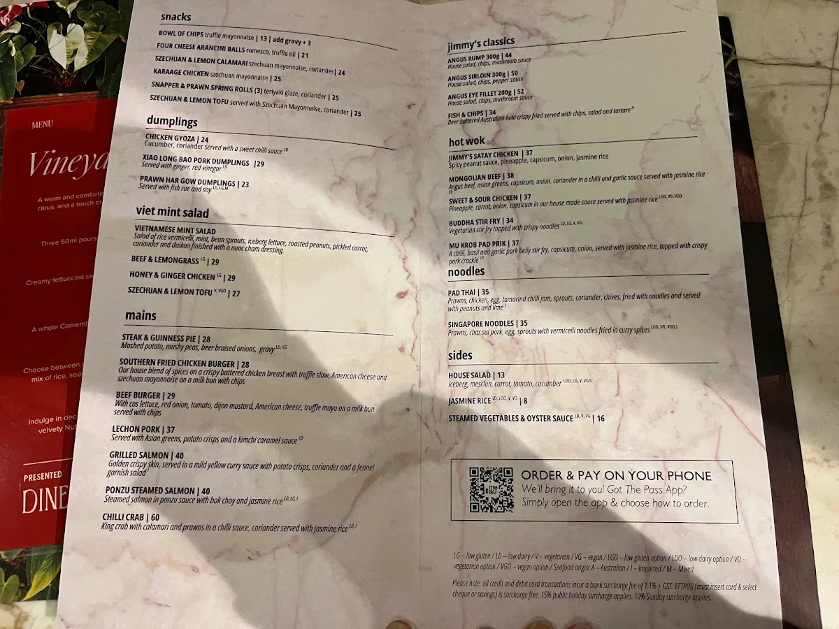 Menu, Jimmy's On The Mall