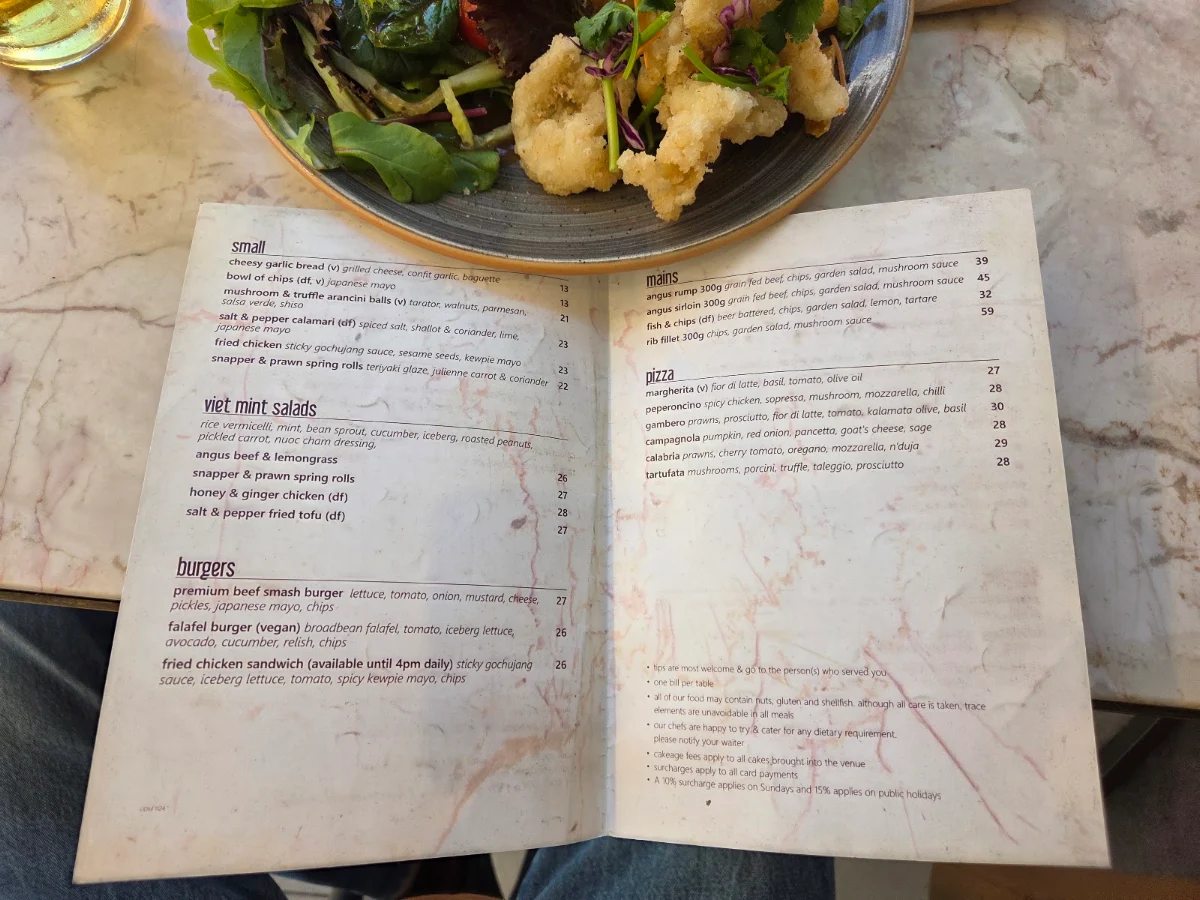 Menu, Jimmy's On The Mall