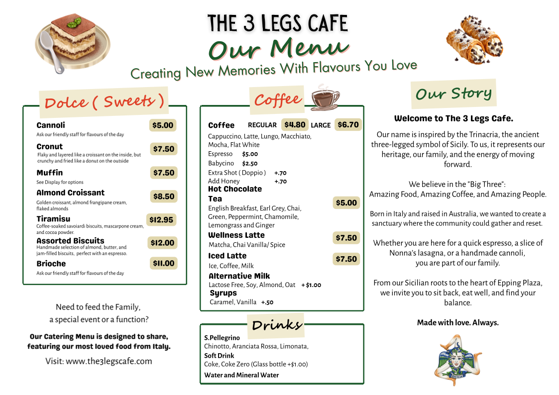 Menu, The 3 Legs Cafe