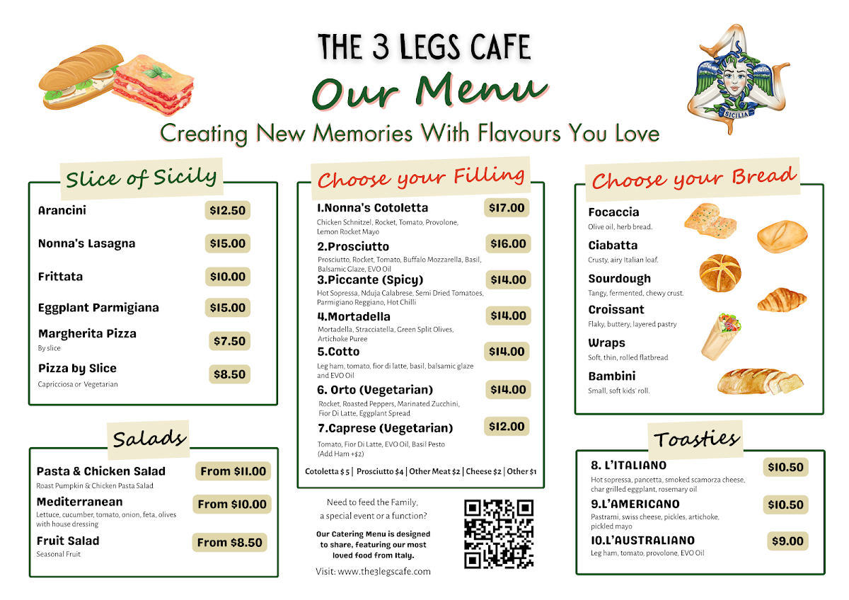 Menu, The 3 Legs Cafe