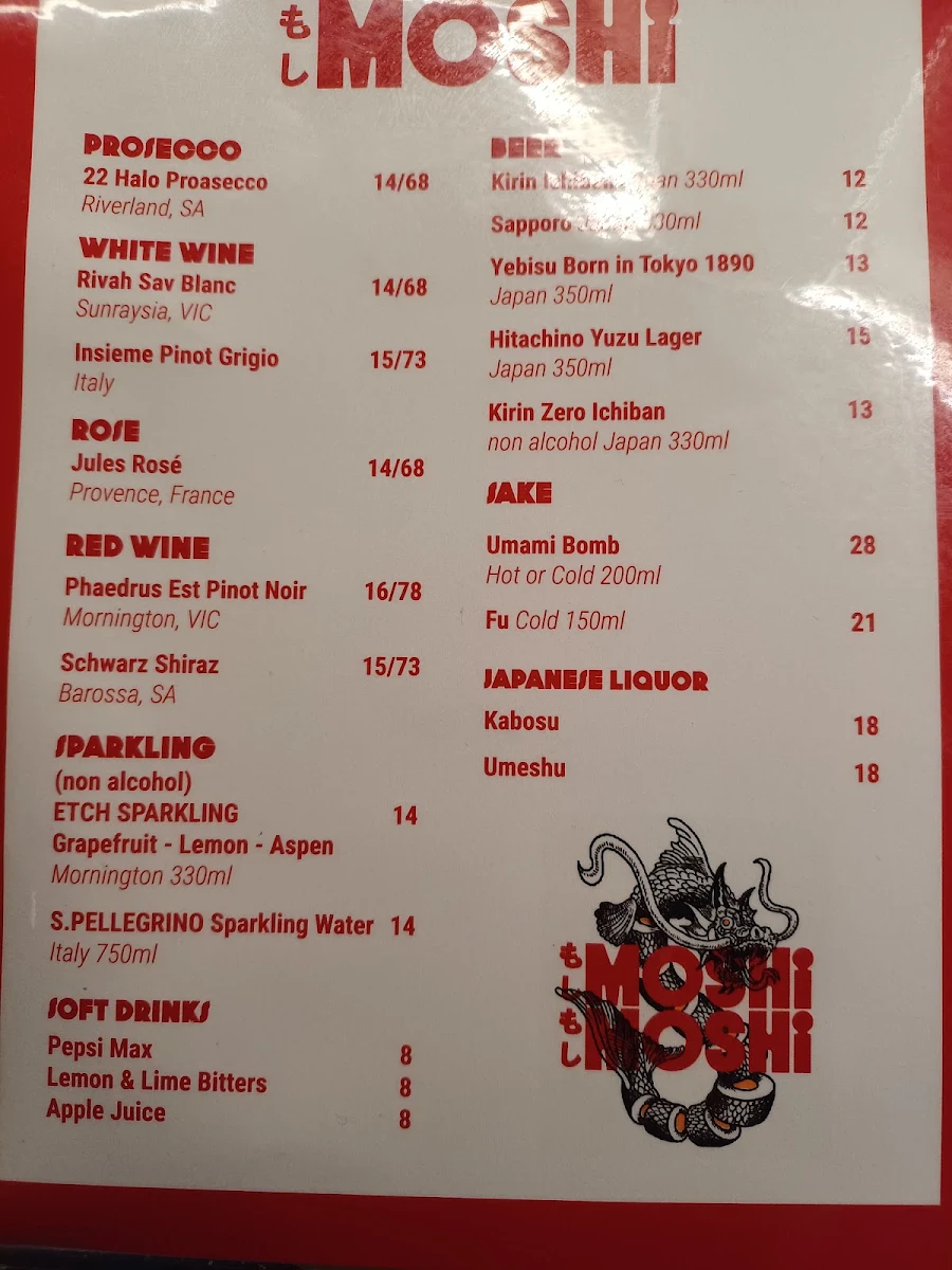 Menu, MOSHIMOSHI JAPANESE MORNINGTON