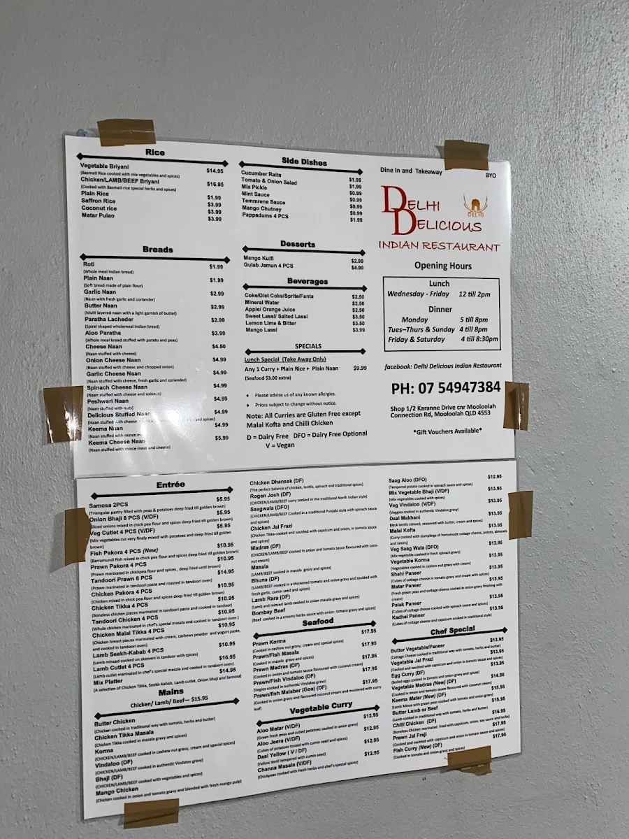 Menu, Delhi Delicious Indian Restaurant