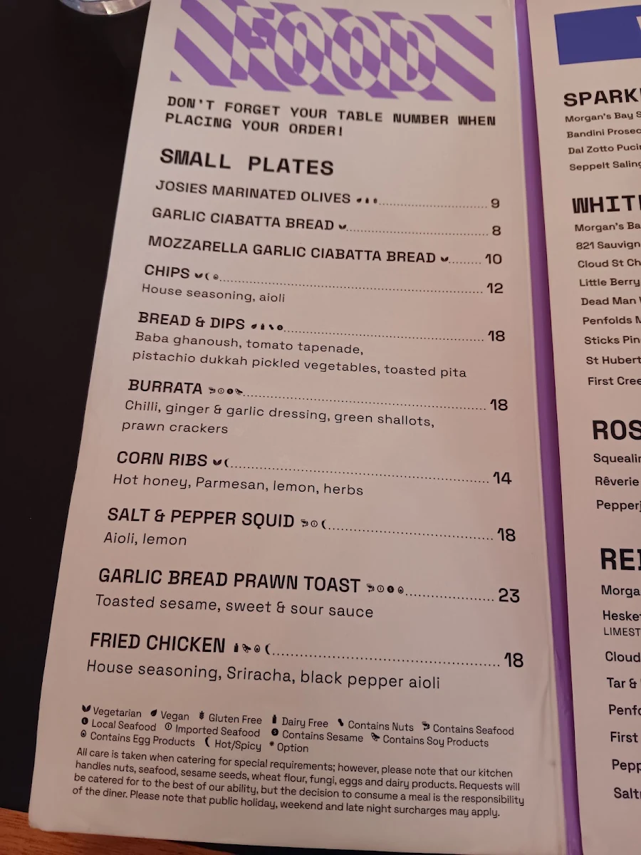 Menu, Kinselas Hotel