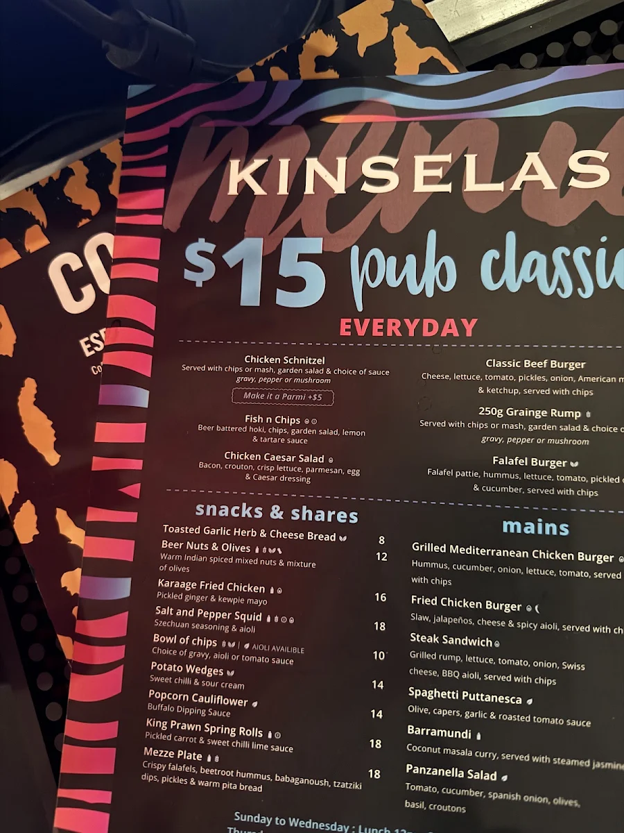 Menu, Kinselas Hotel